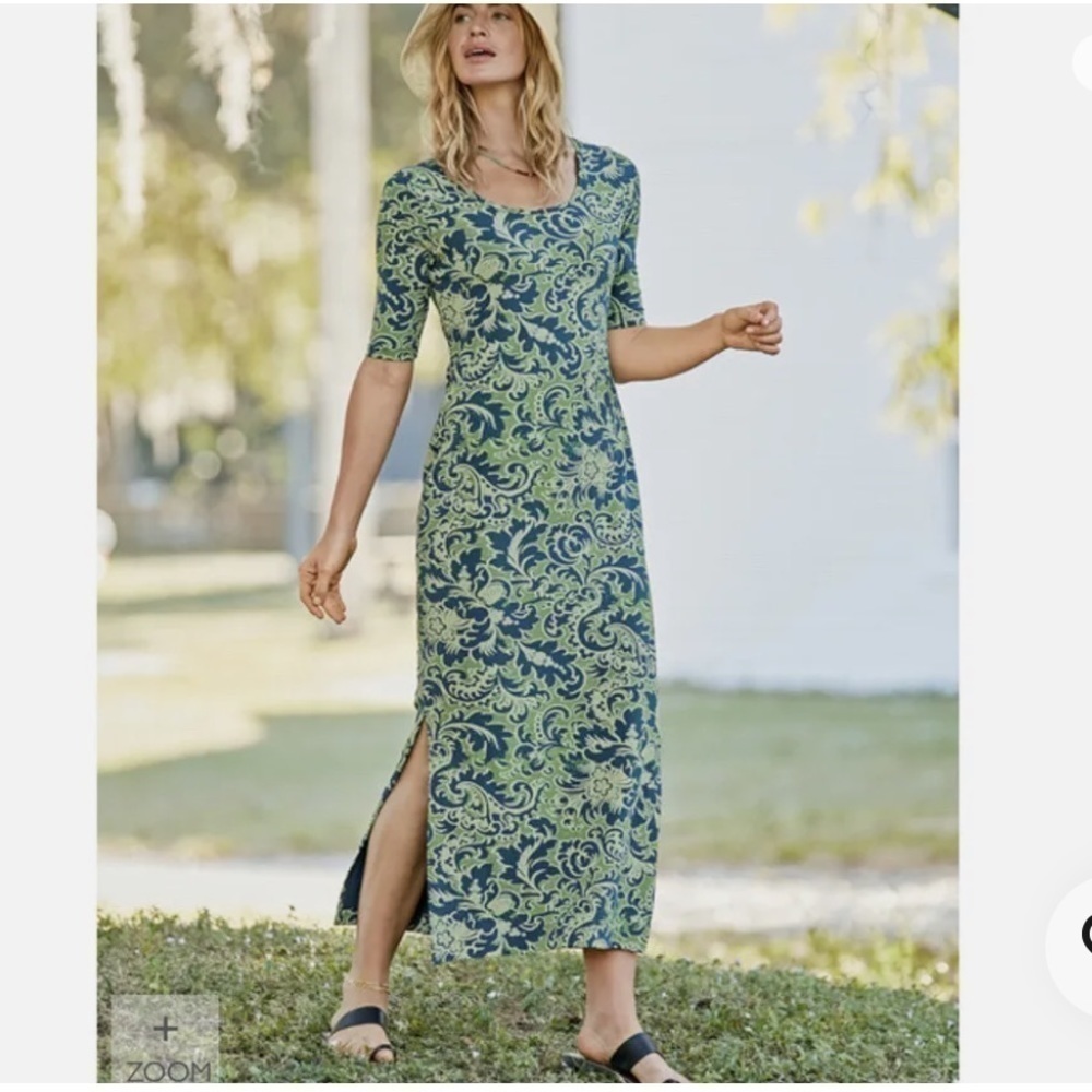 Peruvian Connection Jungle Flower Pima Cotton Dress Size XSmall blue green NWOT